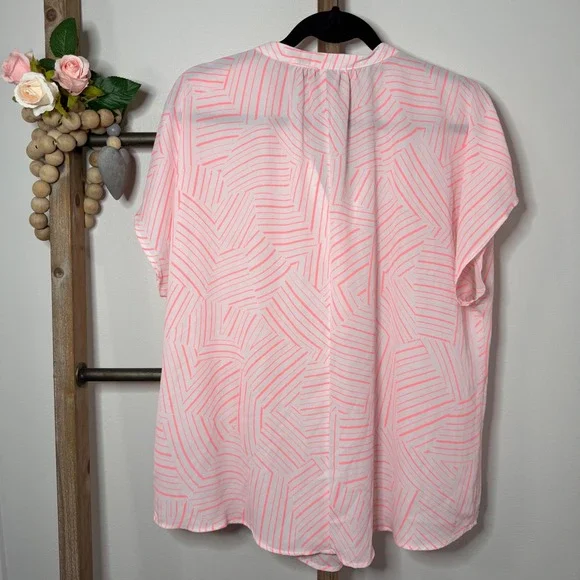 APT 9 Womens Pink White Geometric Print Short Sleeve V Neck Top Size X Large - Picture 4 of 9